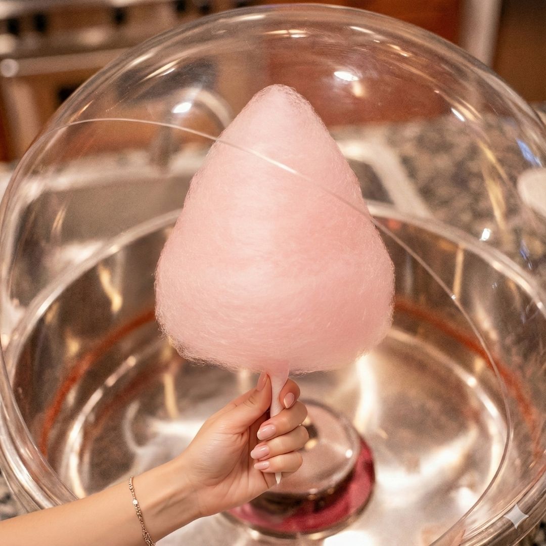 cotton candy being spun from melted sugar