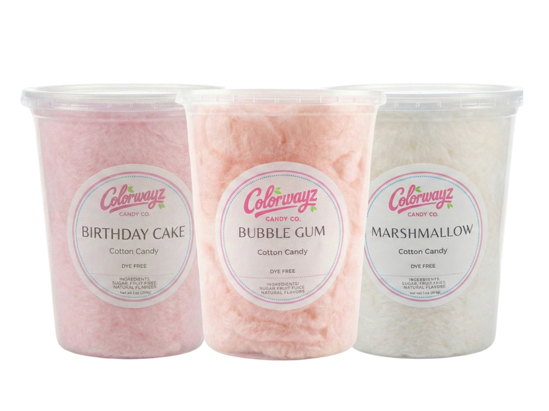 Dye-free cotton candy tubs at Colorwayz Candy in Sultan WA