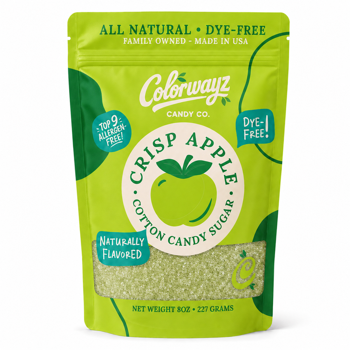 Dye-free apple cotton candy sugar 8oz pouch — Colorwayz