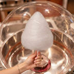 Blueberry cotton candy forming inside a cotton candy machine using Colorwayz naturally flavored and colored dye-free cotton candy sugar
