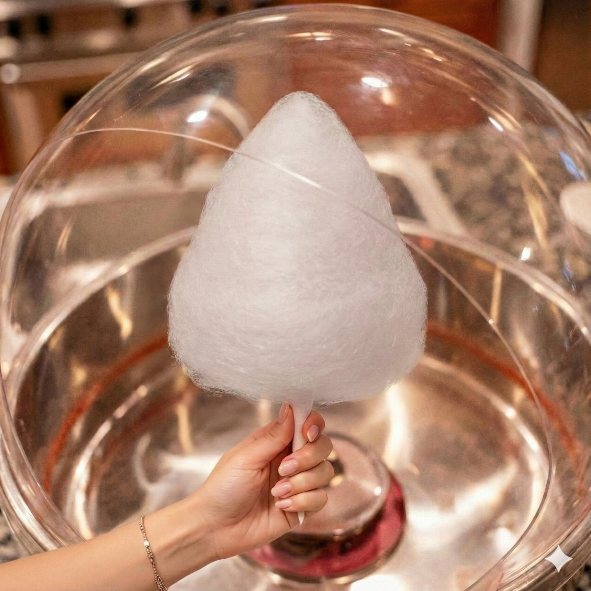 Blueberry cotton candy forming inside a cotton candy machine using Colorwayz naturally flavored and colored dye-free cotton candy sugar