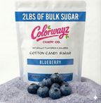 Colorwayz Candy Co blueberry cotton candy sugar 2 lb bulk bag with fresh blueberries, naturally flavored and colored dye-free cotton candy sugar