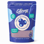 A stand-up resealable pouch of Colorwayz Candy Co. True Blueberry Cotton Candy Sugar, 8 oz (227 grams).