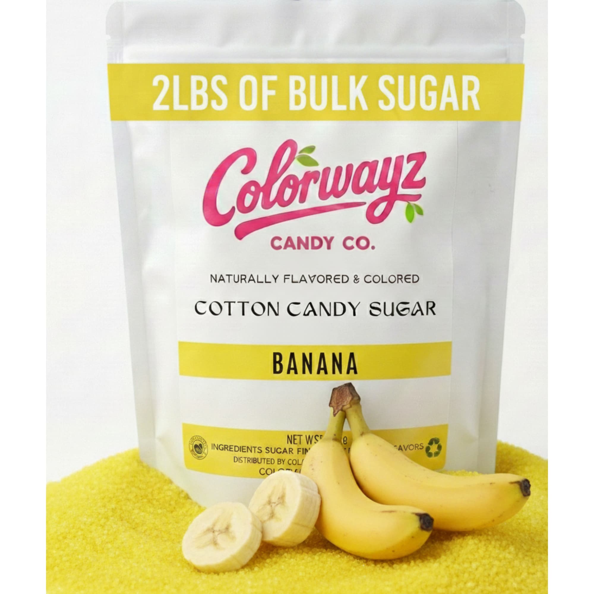 Colorwayz Banana cotton candy sugar, 2 lb bulk floss sugar, naturally flavored and colored