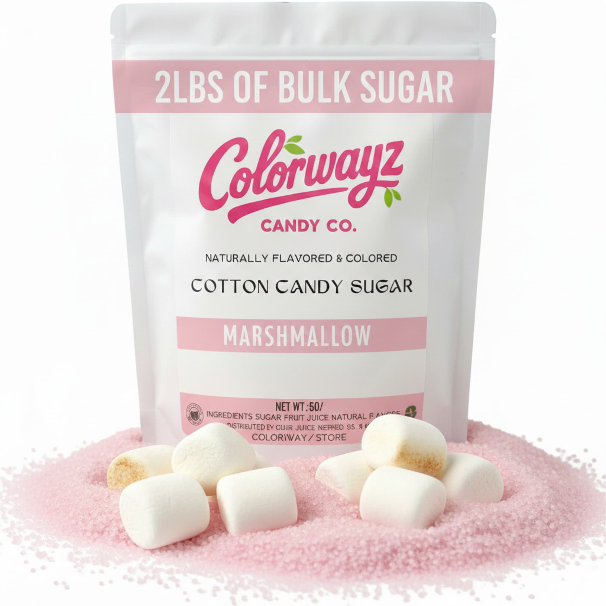Colorwayz Marshmallow cotton candy sugar, 2 lb bulk floss sugar, naturally flavored and colored