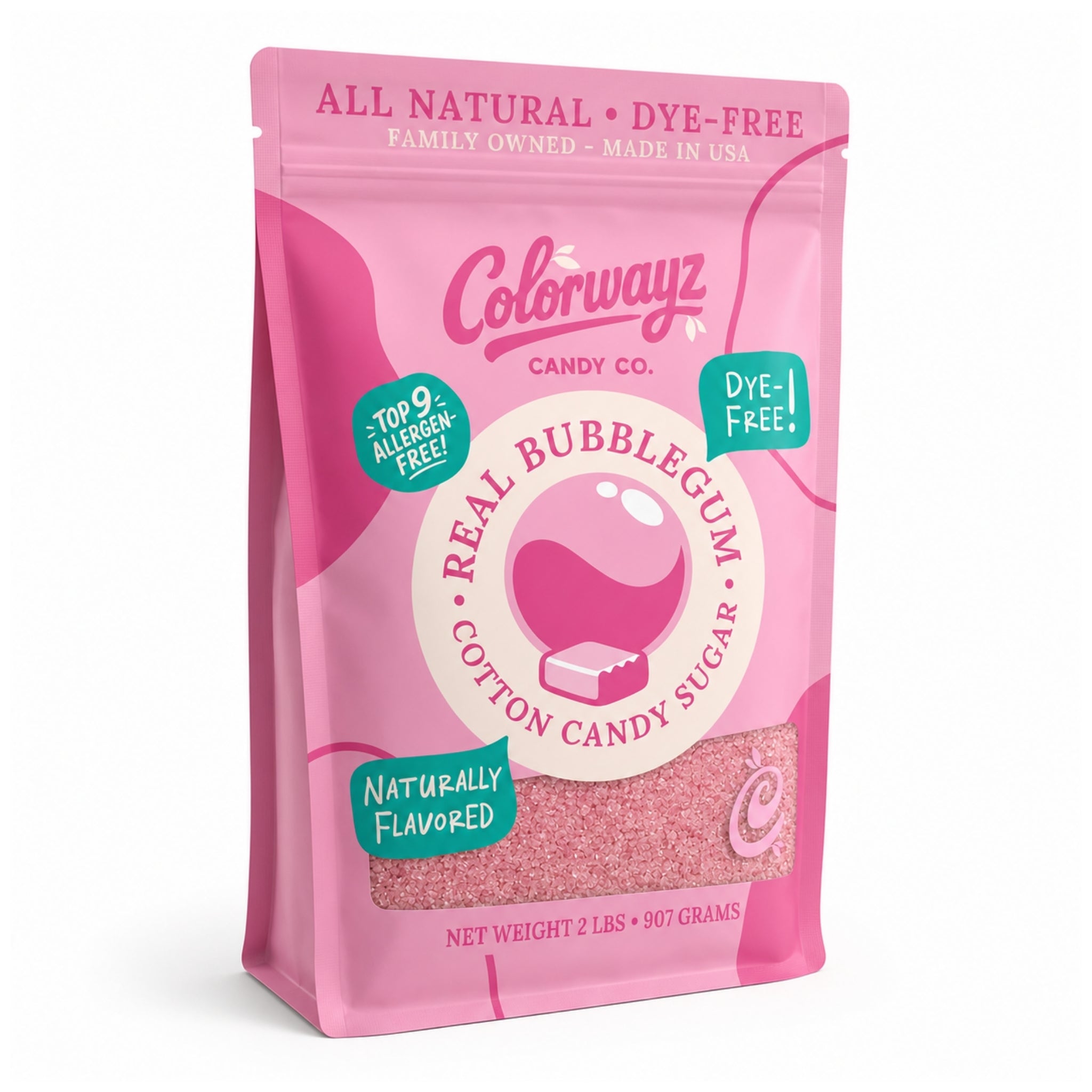Dye-Free Bubblegum Cotton Candy Sugar – 2lb Bulk | Colorwayz