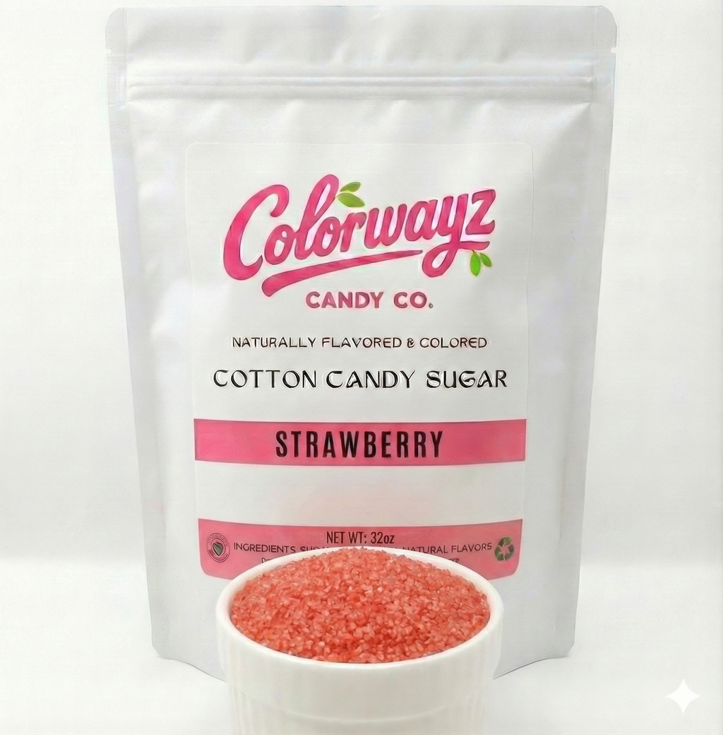 Close up of Colorwayz strawberry cotton candy sugar showing natural color and sugar texture