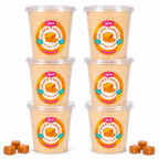 Six tubs of Colorwayz Golden Caramel cotton candy with caramel pieces.
