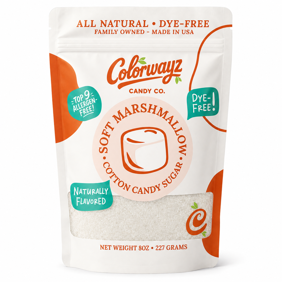 Dye-free marshmallow cotton candy sugar 8oz pouch — Colorwayz