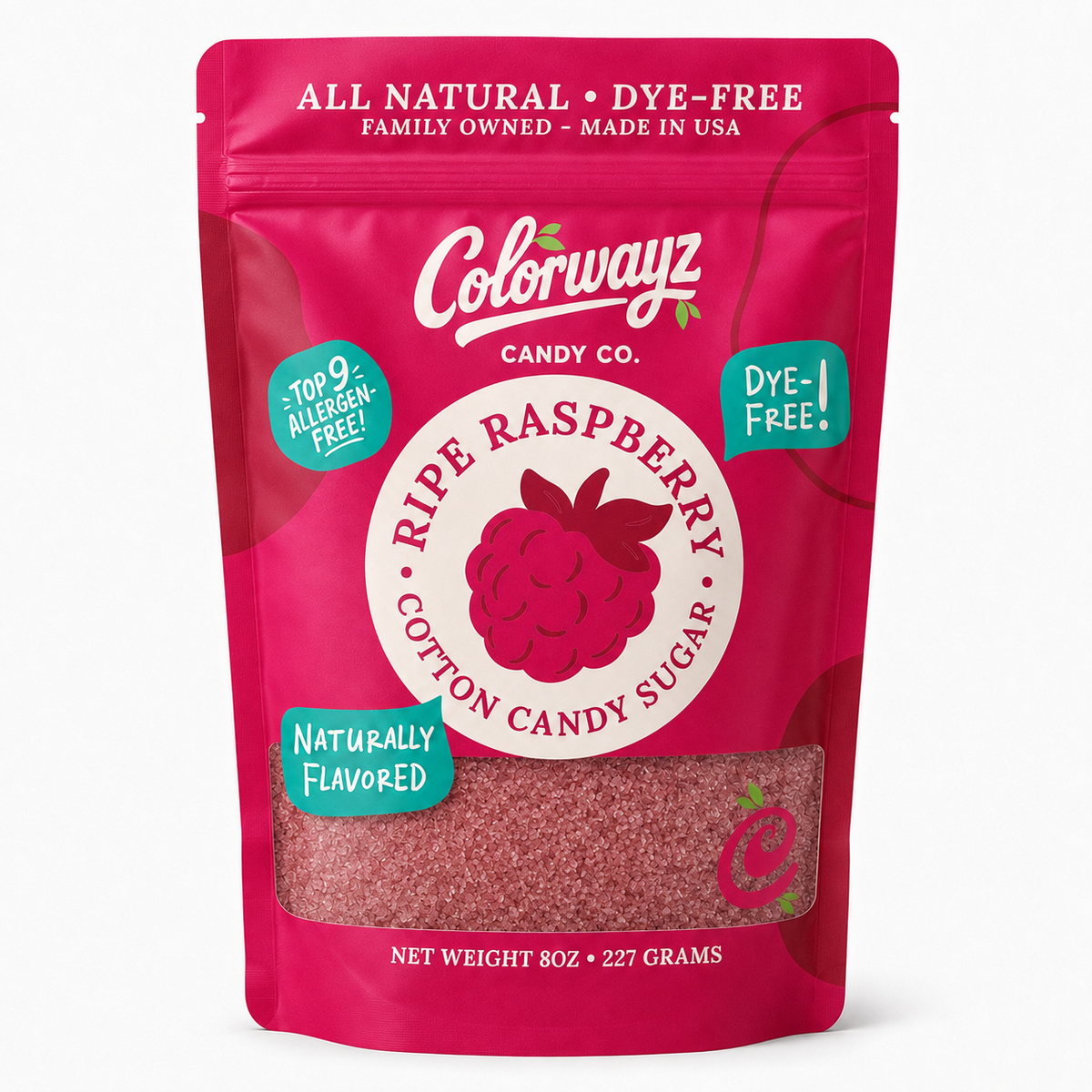 Dye-free raspberry cotton candy sugar 8oz pouch — Colorwayz
