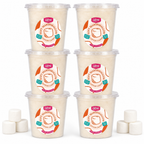 Six tubs of Colorwayz Soft Marshmallow cotton candy with marshmallows.