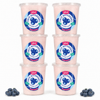 Six tubs of Colorwayz True Blueberry cotton candy with fresh blueberries.