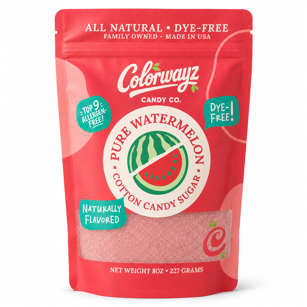 Pure Watermelon cotton candy sugar 8oz bag, dye-free and naturally flavored, Colorwayz Candy Co.