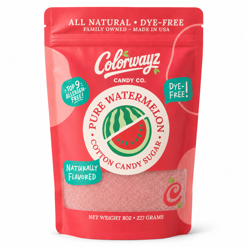 Pure Watermelon cotton candy sugar 8oz bag, dye-free and naturally flavored, Colorwayz Candy Co.